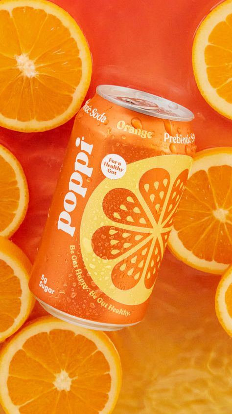 poppi Juice Ad, Graphic Design School, Juice Branding, Orange Drinks, Apple Cider Vinegar Drink, Drinks Packaging Design, Drinks Brands, Orange Soda, Peach Tea