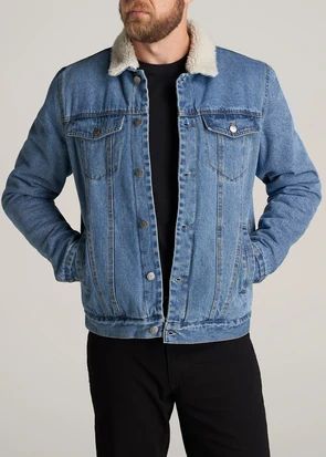 Denim Sherpa Jacket, Quilted Sleeves, Lined Denim Jacket, Classic Denim Jacket, Extra Long Sleeves, Men's Jackets, Denim Jacket Men, Sherpa Jacket, Sweaters And Jeans