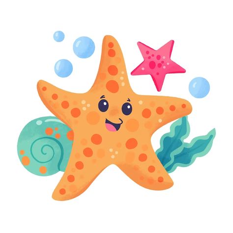 Starfish Drawing, Cartoon Starfish, Graphic Design Tutorials Learning, Clay Pot Crafts, Sea Theme, Vector Hand, Sewing Art, Graphic Design Tutorials, Cute Illustration