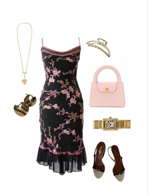 Fancy Lunch Outfit, Expensive Dresses Classy, Romantic Aesthetic Outfits, Black And Pink Outfit Ideas, Polyvore Outfits Aesthetic, Outfits Moodboard, Fancy Lunches, Fashion Aesthetic Outfits, Chic Black Outfits