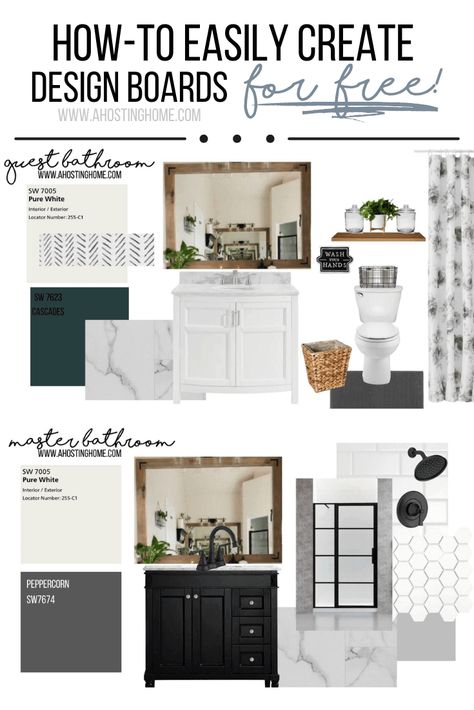 How To Create a Design Board (for free!) - A Hosting Home Decor Boards Inspiration, How To Make Inspiration Board, Making Mood Boards, Vintage Bedroom Mood Board, Interior Design Vision Board Ideas, Bathroom Interior Design Mood Board, House Mood Board Inspiration, Inspiration Boards Interior Design, How To Create A Design Board