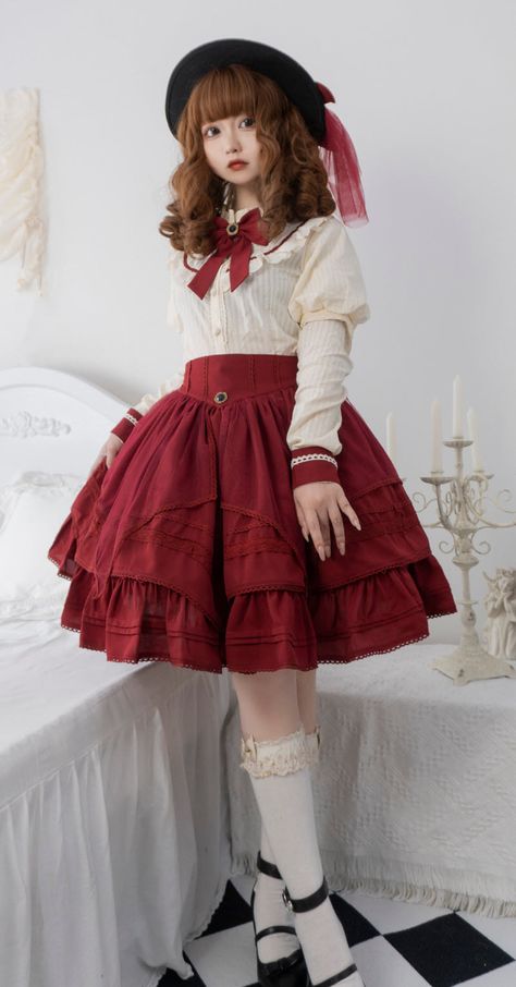 The Stunning Maiden Vintage Classic Lolita Blouse and Skirt Set Jfashion Subcultures, Japanese Dress Outfit, Big Skirt Outfit, Doll Outfits Aesthetic, Cute Japanese Outfits, Vintage Character Design, Japanese Outfits Casual, Japanese Fashion Dress, Maiden Outfit