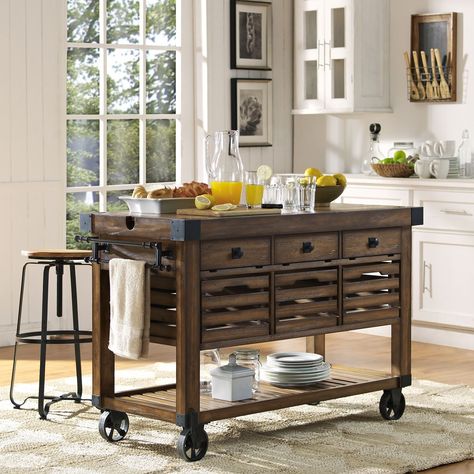 Kacy Kitchen Cart - Sam's Club Chestnut Kitchen, Rolling Kitchen Cart, Rolling Kitchen Island, Rolling Cart, Storage Cart, Acme Furniture, Kitchen Roll, Portable Storage, Furniture Deals