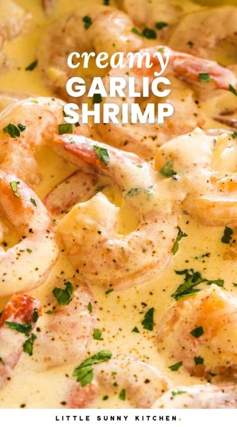 Creamy Garlic Shrimp Recipe, Creamy Garlic Prawns, Creamy Garlic Shrimp, Shrimp And Rice Recipes, Little Sunny Kitchen, Sunny Kitchen, Garlic Prawns, Shrimp Dinner, Shrimp And Rice