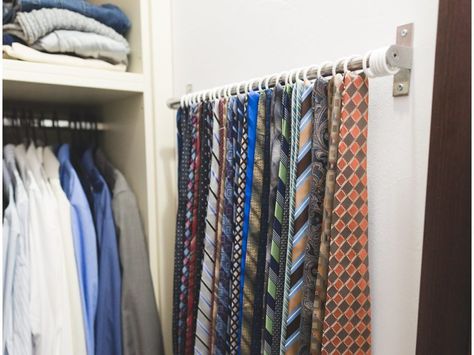 IKEA HACK: Use IKEA's Grundtal bar and Syrlig rings to make an easy, sturdy, space-saving tie organizer on a small wall area in your closet! Ikea Kallax Shelf Unit, Toy Storage Shelves, Tie Organizer, Ikea Kallax Unit, Ikea Organization Hacks, Ikea Kallax Shelf, Tie Storage, Ikea Kallax Hack, Cube Storage Shelves