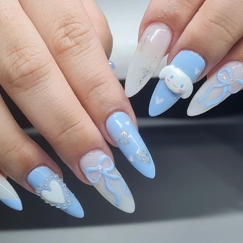 by silhouettes | best boy cinnamoroll!!!!!!! ℹ️ book gel-x set with tier two art #cinnamorollnails #bluenails #melbournenailartist | Instagram Hello Kitty Cinnamon Roll Nails, Cute Cinnamoroll Nails, Cinnamonroll Nails Designs, Blue Sanrio Nails, Cinnamon Nails Sanrio, Cinnamon Roll Nail Art, Cinamoroll Nail, Cinnamon Roll Sanrio Nails, Cinnamoroll Nails Acrylic