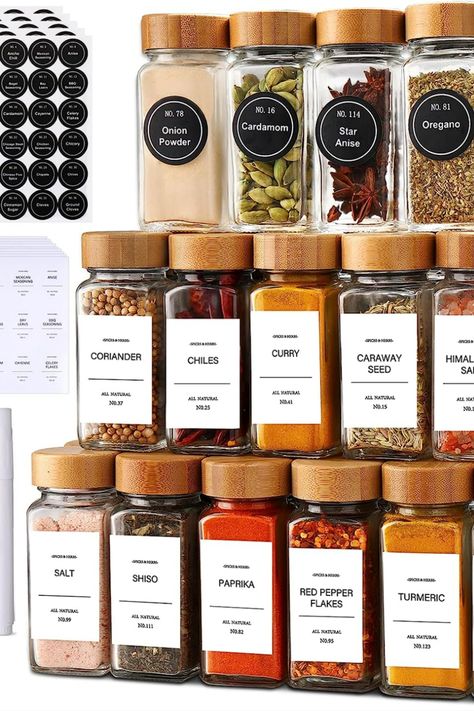 Seasoning Containers, Seasoning Organizer, List Of Spices, Mexican Seasoning, Spice Jar Set, Seasoning And Spice, Spice Rack Organiser, Glass Spice Jars, Spice Box