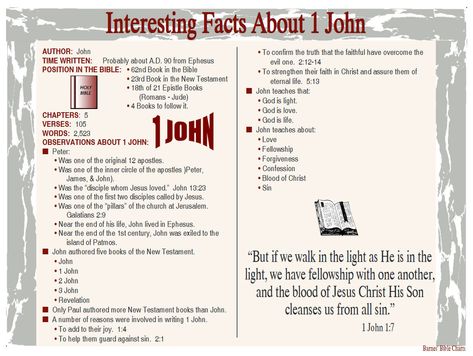 Interesting Facts about 1 John 1 John Bible Study, Biblical Timeline, Biblical Facts, Bible Summary, Bible People, Bible Charts, Bible Overview, John Barnes, Bible Timeline