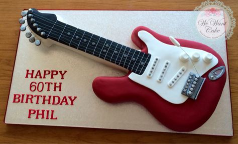 Electric guitar cake www.wewantcake.co.uk Electric Guitar Cake Ideas, Guitar Cake Design, Electric Guitar Cake, Guitar Cakes, Guitar Birthday Cakes, Play Electric Guitar, Guitar Party, Guitar Birthday, Music Themed Cakes