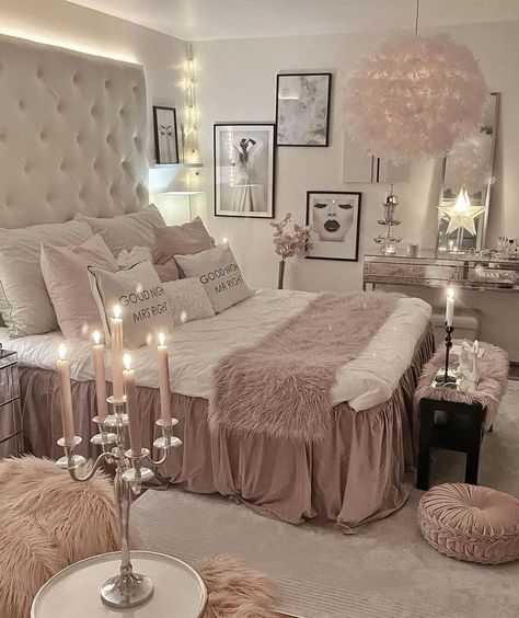 Home Decor Idea on Instagram: “—— homebyis Have a great evening ✨💕 ———————————————— 💟💟💟💟💟💟💟💟💟 Follow 👉@homedecorideaus👈 Follow 👉@homedecorideas👈 . . Credit @homebyis…” Bedroom Ideas Interior Design, Decorating Ideas Bedroom, Have A Great Evening, Romantic Interior, Glam Bedroom Decor, Glam Bedroom, Classy Bedroom, Home Decor Idea, Girly Room