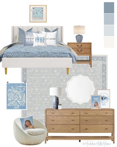 Eriksay Low Profile Upholstered … curated on LTK Girls Blue Bedroom Ideas, Taylor Swift Bedroom Ideas, Blue Girls Bedroom, Swiftie Room, Baby Blue Bedrooms, Girls Blue Bedroom, Girls Bedroom Lighting, Costal Bedroom, Blue Room Decor