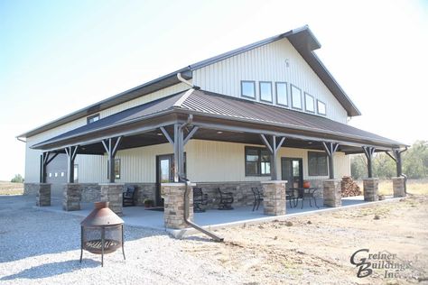 SHOME®: The Ultimate Pole Barn with Living Quarters | Greiner Buildings Pole Barn With Living Quarters, Metal Pole Barns, Barn With Living Quarters, Pole Barn Garage, Metal Building House Plans, Steel Building Homes, Building A Pole Barn, Black Barndominium, Barn Builders