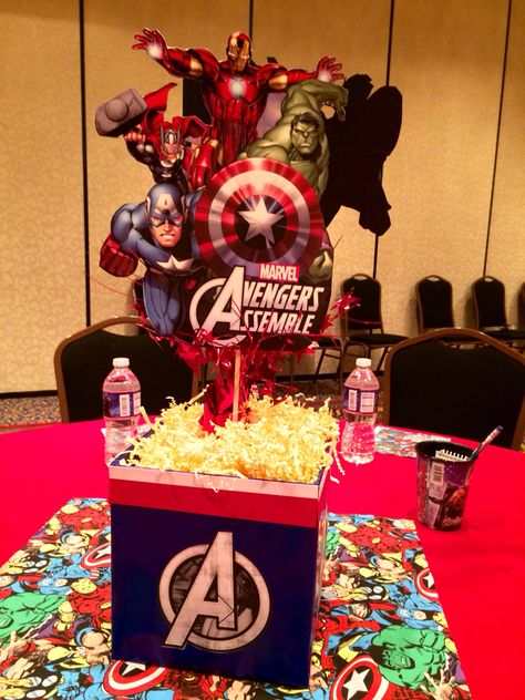 Avengers centerpiece Avenger Centerpieces, Avengers Centerpieces Ideas, Marvel Centerpiece Ideas, Avengers Centerpieces, Birthday Party Themes For Men, Party Themes For Men, Avengers Party Decorations, Avenger Party, Avengers Birthday Party Decorations