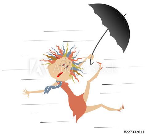 Wind Cartoon, Woman With Umbrella, Umbrella Illustration, White Illustration, Illustration Cartoon, Strong Wind, Gone With The Wind, The Wind, Umbrella