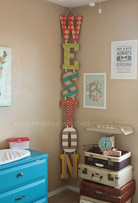 Love this! DIY - painted name letters, hung Vertically vs Horizontally Boy Nurseries, Boy Rooms, Desain Buklet, Room Baby, Name Letters, Big Boy Room, Baby Time, Cool Ideas, Baby's Room