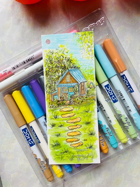 Aesthetic Art With Brush Pens, Brushpen Drawings Ideas, Art With Brush Pens Easy, Pastel Brush Pen Drawing, Pastel Brush Pen Art Ideas, Brushpen Art Idea, Brush Pen Scenery, Aesthetic Drawing With Brush Pens, Doms Pastel Brush Pen Drawing