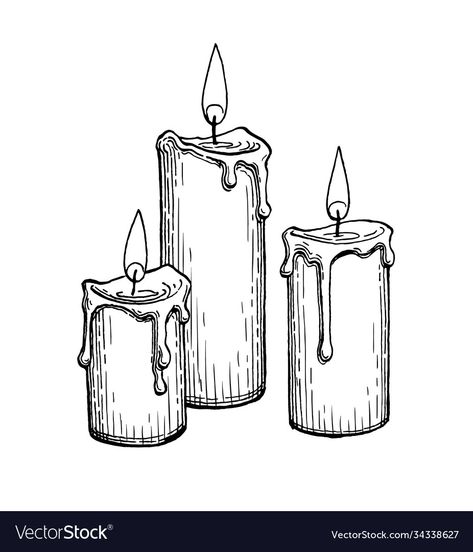 Candle Drawing Art, Candle Art Drawing, Candle Sketch, Candle Illustration, Realistic Candles, Candle Drawing, Witch Candles, Three Candles, Halloween Vector