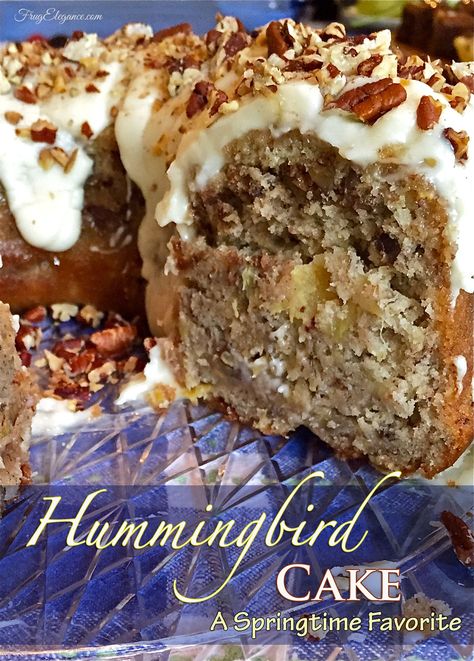 Hummingbird Cake Recipe -A Springtime Favorite Hummingbird Cake Recipe, Dessert Banana, Hummingbird Cake Recipes, Hummingbird Cake, Cream Cheese Glaze, Mini Bundt Cakes, Banana Dessert, Bundt Cakes Recipes, Cake With Cream Cheese