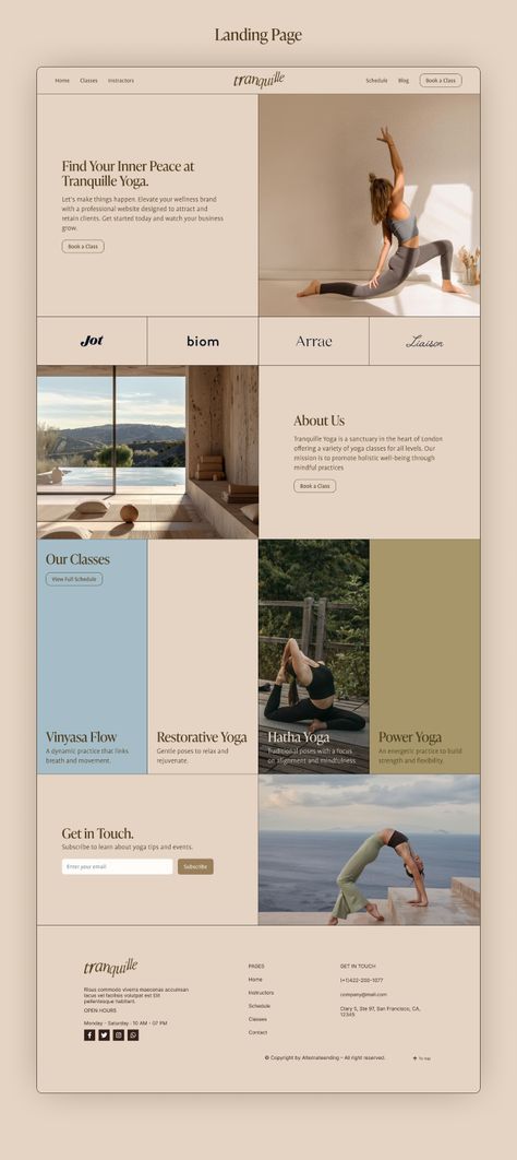 🌐Home page for yoga studio website #YogaLife #WellnessJourney #YogaInspiration #HealthyLiving #Mindfulness #YogaCommunity #Yogastudio #Yogawebsite #webdesign #aesthetic #aestheticphoto #blanding #yogastudiobranding Yoga Business Aesthetic, Yoga Website Inspiration, Yoga Website Template, Dance Studio Website, Spiritual Website Design Inspiration, Yoga Website Design Inspiration, Yoga Mood Board, Yoga Portfolio, Ubuntu Wallpapers