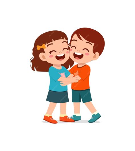 Premium Vector | Little kid hug best friend and feel happy Friends Hug, Hug Cartoon, Hugging Drawing, Kids Hugging, People Hugging, Friends Hugging, Student Cartoon, Book Illustration Art, Feel Happy