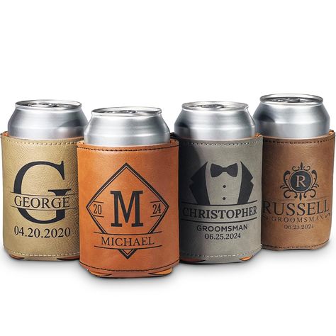 PRICES MAY VARY. PERSONALIZED TOUCH FOR YOUR WEDDING PARTY: Elevate your wedding gift with these customized imitation PU leather can coolers. Personalize with names, initials, dates, and roles for a memorable keepsake. FOR THE LOVE OF BEER: Specially designed for groomsmen beer enthusiasts, these personalized can coolers fit a standard 12-ounce can perfectly, ensuring your groomsmen's favorite brews stay chilled throughout the celebration. SOPHISTICATION MEETS DURABILITY: Crafted from premium im Cricut Groomsmen Gifts, Non Alcoholic Groomsmen Gifts, Groomsmen Wedding Day Gifts, Simple Groomsmen Gifts, Groomsmen Proposal Box Ideas, Bach Gifts, Best Man Gift Ideas, Wedding Personalization, Unique Groomsmen Gifts