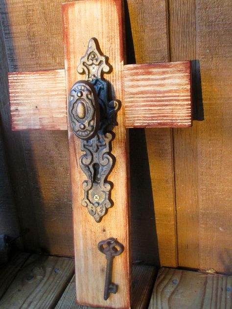 Handmade Wood Cross Decorative Crosses Diy, Wood Crosses Ideas Rustic, Cross Ideas Diy, How To Make A Wooden Cross, Crosses Decor On Wall, Diy Cross Decor, Wooden Crosses Handmade, Cross Crafts Diy, Wood Crosses Ideas