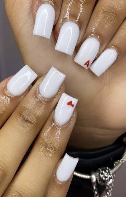 Nail Inspo Hearts, Acrylic Nails Nude, Nail Types, Colored Acrylic, Colored Acrylic Nails, White Acrylic Nails, Cute Acrylic Nail Designs, French Tip Acrylic Nails, Short Square Acrylic Nails