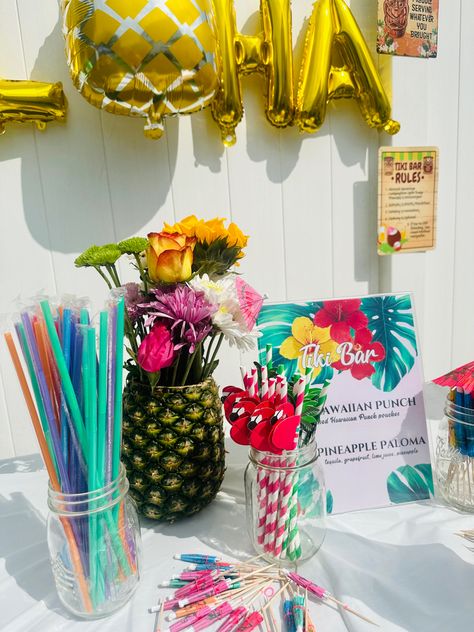 A close up glimpse of the tiki bar menu 🍍🍹 Classy Luau, Luau Tiki Bar, Hawaiian Party, Tropical Party, Bar Menu, Tiki Bar, Close Up, Party Decorations, Prom