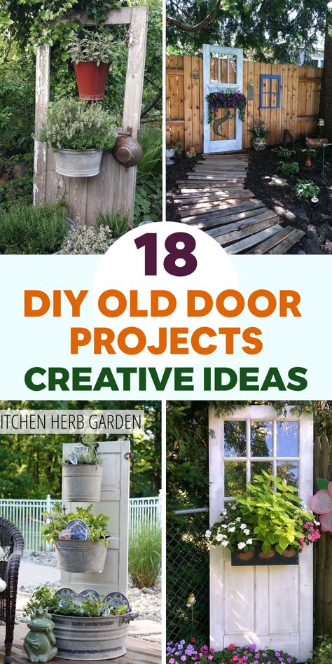 Elevate your outdoor space with unique garden decor ideas using old doors. Explore creative DIY projects to repurpose them into charming pieces like arbors, planters, and tables. Infuse a nostalgic touch to your garden through these inspiring upcycling concepts that breathe new life into aged doors. Embrace the vintage style while adding character to your garden oasis. Upgrade your outdoor sanctuary with these innovative ways to transform old doors into stunning focal points of your landscape design. Vintage Doors Repurposed, Old Door Projects, Fall Landscaping, Farm Door, Mailbox Landscaping, Door Projects, Door Planter, Unique Garden Decor, Herb Garden In Kitchen