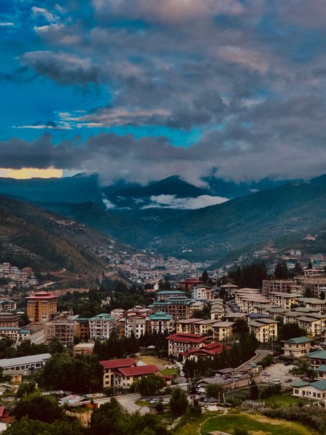 Thimphu city, Bhutan Thimphu City, Bhutan Aesthetic, Thimphu Bhutan, Chocolate Designs, Honeymoon Avenue, Temple Wall Art, Continents And Countries, Indus Valley, Mountain Art