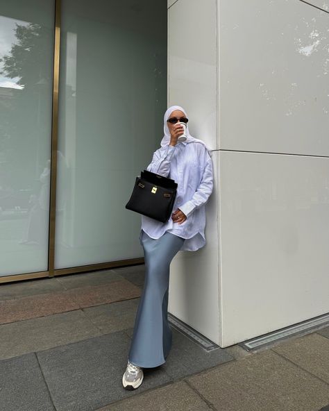 blue is such a fresh color for summer🩵linen shirt+satin skirt✨save this combo for your fits🫶🏻 #modestoutfit #modestootd #modestclothing #modesty #hijabinspiration #hijabtutorial #hijaboutfit#hijabootd #hijabstyle #summeroutfit #summerootd #summerootd #summervibes #satinskirt Satin Skirt Outfit Summer, Blue Satin Skirt, Blue Skirt Outfits, Silk Skirt Outfit, Blue Hijab, Summer Linen Shirt, Satin Outfits, Modest Girly Outfits, Satin Skirt Outfit