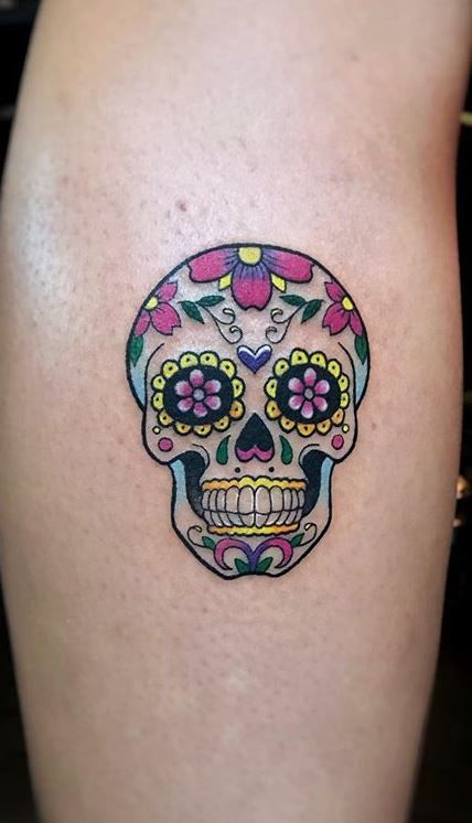 Small Candy Skull Tattoo, Fun Skull Tattoo, Simple Sugar Skull Tattoo, Candyskull Tattoo, Sugar Skull Design Ideas, Mexican Skull Tattoos Women, Small Skull Tattoo For Women, Mexican Heritage Tattoos For Women, Mexican Skull Drawing