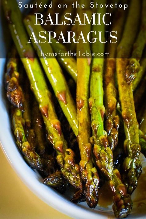 Healthy Balsamic Asparagus is a quick pan seared side dish that has a sweet balsamic glaze. Eat it as a dinner side, serve with pasta or on a salad! Asparagus recipes are so fast and easy and this one is too. It is done in about 5 minutes and the flavor is divine! Balsamic Vinegar Asparagus, Stirfry Asparagus Recipes, Asparagus With Balsamic Vinegar, Pan Seared Asparagus With Garlic And Soy Sauce, Glazed Asparagus Recipes, Balsamic Veggies Sauteed, Asparagus Recipes Balsamic Vinegar, Pan Cooked Asparagus, Best Asparagus Recipe Sauteed