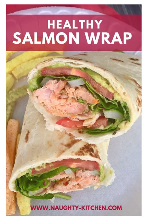 Baked salmon with fresh veggies are stuffed in a flour tortilla to make this a healthy salmon wrap. Salmon Wrap Recipes Tortillas, Salmon Wrap Recipes, Salmon Wraps, Low Sodium Desserts, Salmon Wrap, The Perfect Sandwich, Food Filipino, Perfect Sandwich, Spring Mix Salad