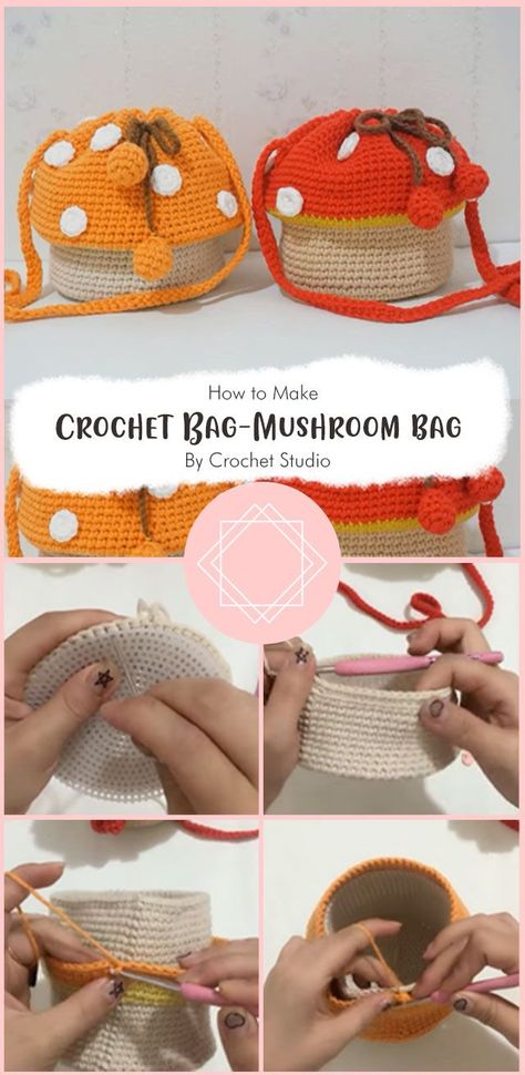 Mushroom Purse Crochet Pattern, Mushroom Crochet Bag Pattern Free, Crochet Bag Mushroom, Crochet Mushroom Amigurumi, How To Crochet Mushrooms, Crochet Patterns Bag Free, Crotchet Bags Patterns Free Easy, Mushroom Crochet Ideas, Cute Crochet Ideas Free Pattern