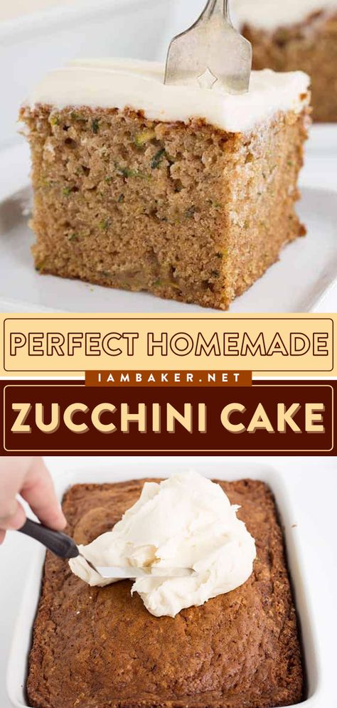 This Zucchini Cake recipe is the perfect way to eat your veggies! This easy zucchini recipe starts with a delicious spice cake stuffed with zucchini and topped with a thick cream cheese frosting. Pin this summertime recipe! Zucchini Cake With Applesauce, White Zucchini Cake, Easy Zucchini Cake, Zucchini Crumb Cake, Moist Zucchini Cake, Zucchini Buttermilk Recipes, Zucchini Pound Cake Recipe, Best Zucchini Cake Recipe, Zucchini Cake With Box Cake