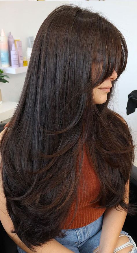 Long Layered Haircuts, Choppy layers long hair, long wolf cut layers, Front layered haircuts for long hair, Short layers on long hair, 2 layered haircut for long hair, medium layered haircuts, types of layered haircuts, haircuts for long straight hair, long hairstyles for women Layered Haircuts For Asian Hair, U Shape Wavy Haircut, Haircuts And What To Ask For, Hair Angled Around Face, One Layer Haircut, Nikki Delventhal, U Cut Hairstyle Long Hair, Kylie Jenner Haircut, Front Layers Long Hair