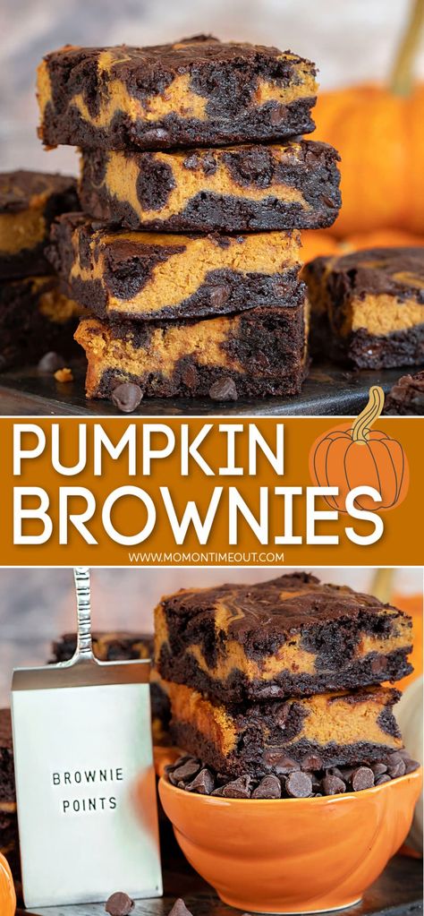 Fall Festival Food, Dessert Favorites, Easy Brownies, Brownies Cheesecake, Pumpkin Brownies, Mom On Timeout, Fall Baking Recipes, Pumpkin Recipes Dessert, Fall Dessert Recipes