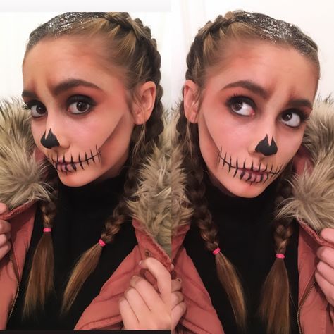 Skeletal Face Makeup, Skeleton Princess Costume, Skeleton Makeup Pretty Easy, Cute Skeleton Face Paint, Kids Skeleton Makeup Girl, Pretty Skeleton Makeup Simple, Basic Skeleton Makeup, Baby Skeleton Makeup, Girls Skeleton Makeup