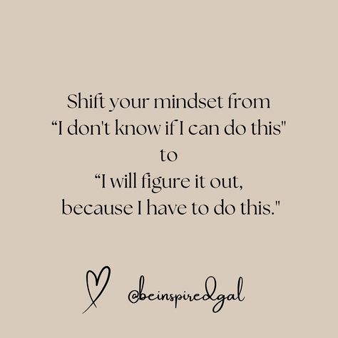 ✨Switching from “I don’t know if I can do this” to “I will figure it out because I have to” means changing from feeling unsure to feeling determined. 💫Instead of worrying about whether you can do something, you decide to find a way to do it. 🙌This shift helps you stay strong and confident, ready to solve problems and succeed.👍 🤗So excited for you to be here. SHARE🫶🏼 this with a friend that needs an uplifting page and encouragement.🙏 💫Don’t forget to FOLLOW @beinspiredgal for more motiva... Feeling A Shift Quotes, Quotes About Problem Solving, Feeling Unsure Quotes, Feeling Proud Quotes, Stay Encouraged Quotes, Unsure Feelings Quotes, Figure It Out Quotes, You Can Do This Quotes Encouragement, I Can Do It Motivation