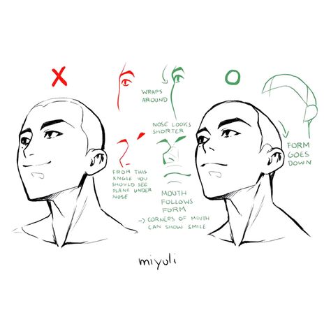 EtheringtonBrothers on Twitter: "Our feature tutorial/artist today is this great set of mini-notes on HEAD ANGLES from BELOW by the talented @miyuliart! Noticing the little differences in the features from this angle will help give your faces FORM and CLEAR DIRECTION! #characterdesign #manga #comicart #arttips… https://t.co/cBHWqX9WrH" Head Angles, Face Angles, 얼굴 드로잉, 얼굴 그리기, Drawing Heads, Low Angle, Anatomy Drawing, Poses References, Anatomy Reference