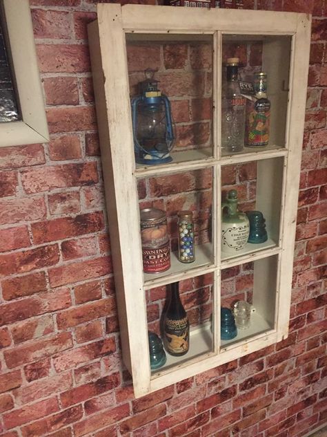 Repurpose Old Window Frames, Window Frame Shelf, Diy Old Window Ideas, Repurposed Old Window Ideas, Window Shelf Ideas, Refurbished Window Frames, Upcycled Windows, Repurposed Window, Over Window Shelf