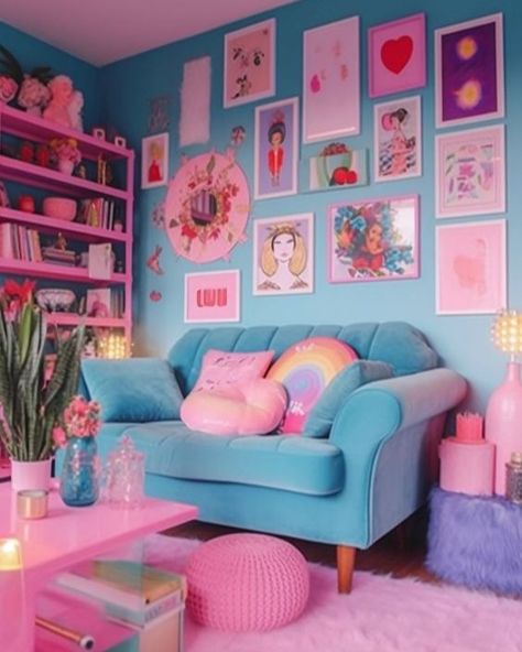 Pastel colors home decor inspiration Pastel Rooms, Coquette 60s, Funky Bedroom Decor, Funky Interior, Funky Interior Design, Funky Bedroom, Colorful Rooms, Pastel Living Room, Colorful Homes