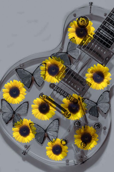 Yellow Electric Guitar Aesthetic, Sunflower Guitar, Guitar Wallpaper Iphone, Acoustic Guitar Art, Fun Wallpapers, Guitar Obsession, Cute Blue Wallpaper, Guitar Art, Cool Wallpapers Art