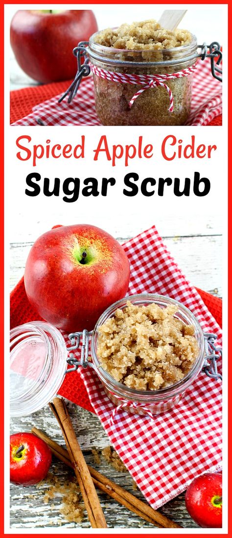 Fall Sugar Scrub, Scrub Homemade, Homemade Gift Idea, Diy Sugar Scrub Recipe, Scrub Diy, Body Scrub Recipe, Sugar Scrub Homemade, Spiced Apple Cider, Diy Spices