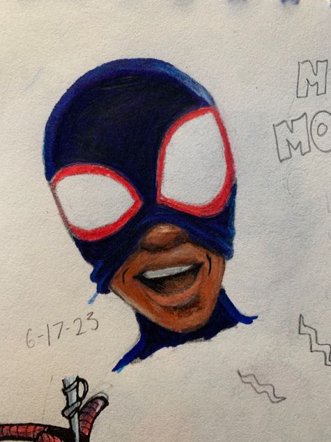 Drawing Ideas Spiderman Miles, Miles Morales Watercolor, Miles Morales Prowler Drawing, Spiderman Side Profile Drawing, Drawings Ideas With Color, Graphic Drawing Ideas, Spiderman Drawing Miles Morales, Spider Man Across The Spider Verse Drawing, Miles Morales Spiderman Sketch