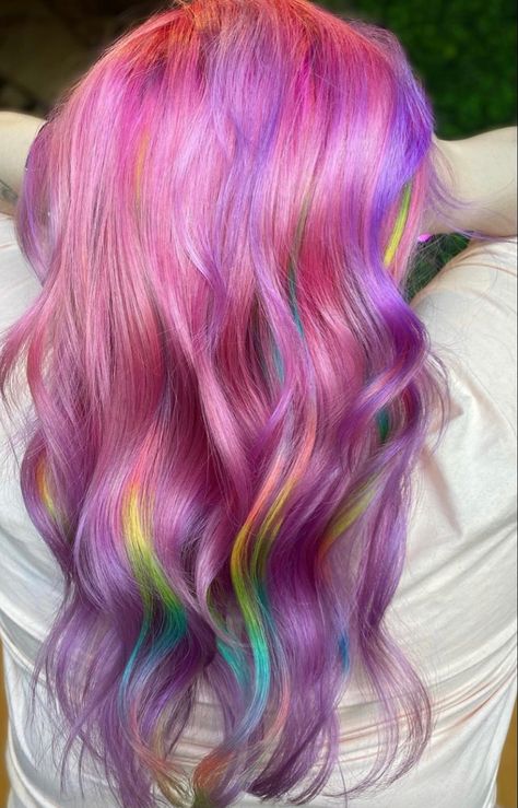 Multicoloured Hair, Colourful Hair, Hair Color Pink, Pink Rainbow, Hair Inspo Color, Rainbow Hair, Pink Hair, Hair Inspo, Hair Ideas