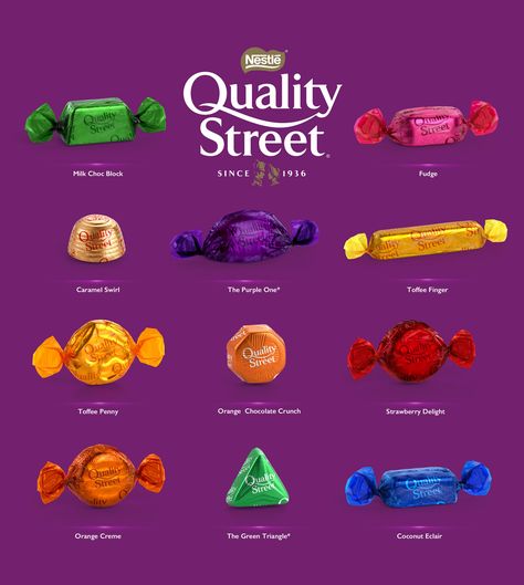 3D Quality Street Chocolates & Toffees - Packaging on Behance Quality Street Chocolates, Quality Streets Chocolates, Chocolate Candy Brands, Toffee Recipe, Strawberry Delight, Chocolate Crunch, Caramel Brownies, Chocolate Toffee, Chocolate Design