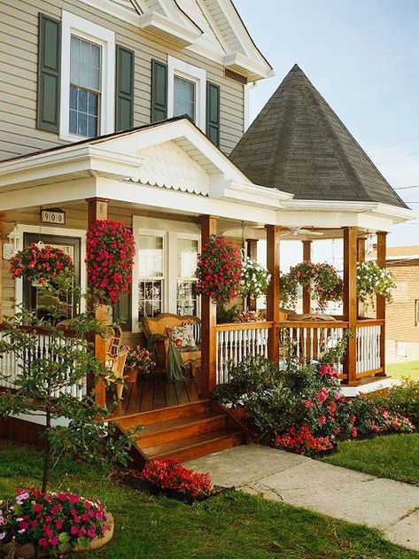 A porch gazebo makes for a fun entry. See the before here: http://www.bhg.com/home-improvement/porch/porch/porch-additions-remodels/?socsrc=bhgpin072512porchgazebo Deck Board Designs, Veranda Decor, Shed Inspiration, Front Porch Remodel, Porch Gazebo, Southern Farmhouse, Porch Remodel, Porch Addition, Porch Makeover