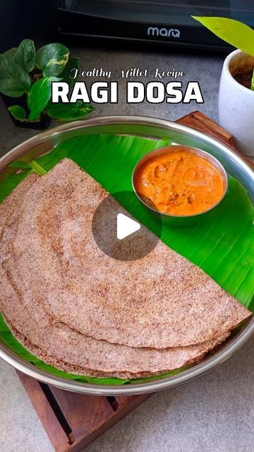 chaitra on Instagram: "✨RAGI DOSA ✨  Serves 12 to 15 Dosas  ▪️Ragi - 1 cup ▪️Rice / Dosa rice - Half cup ▪️Urad dal - Half cup ▪️Fenugreek seeds - 1 tsp  Wash  all these twice or thrice and soak for 5 hours ▪️After soaking add little water and grind it into smooth batter ▪️Now mix and close and keep overnight for Fermentation ▪️Next day add salt 1 tsp ▪️a little water 3 to 4 tbsp ▪️Mix well  ▪️Heat dosa and pour the batter ,add some oil and cook  Have with your favourite chutney  #ragidosa #fingermillet #ragi #healthyfood #healthyrecipes #millet #milletdosa #fingermilletdosa #breakfast #milletrecipes #dosa #southindianrecipes #indianrecipes" Ragi Recipes Breakfast, Ragi Dosa Recipes, Dosa Batter Recipe, Rice Dosa, Ragi Recipes, Ragi Dosa, Rava Dosa, Millet Recipes, Urad Dal